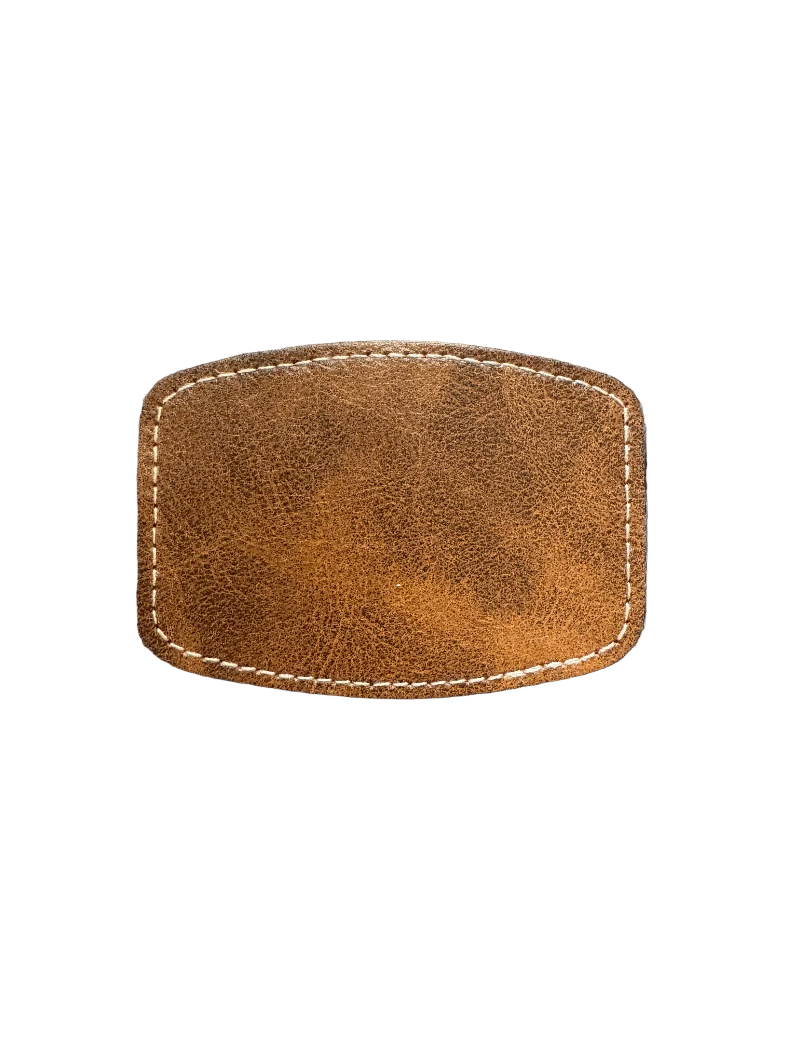Blank curved leather hat patch shaped for a cap crown