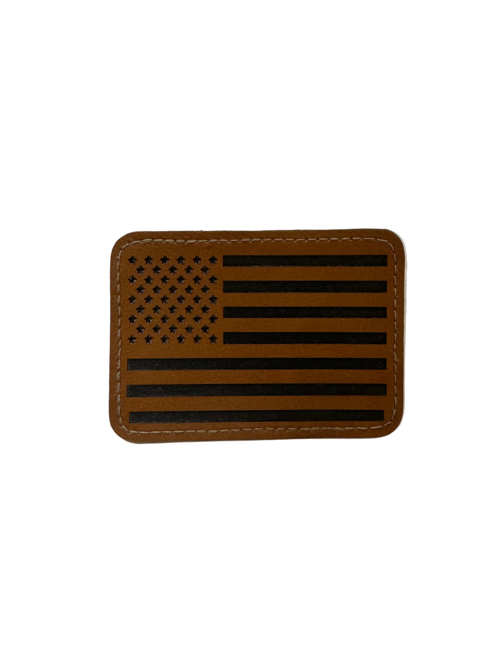 Rectangle leather hat patch engraved with a flag design