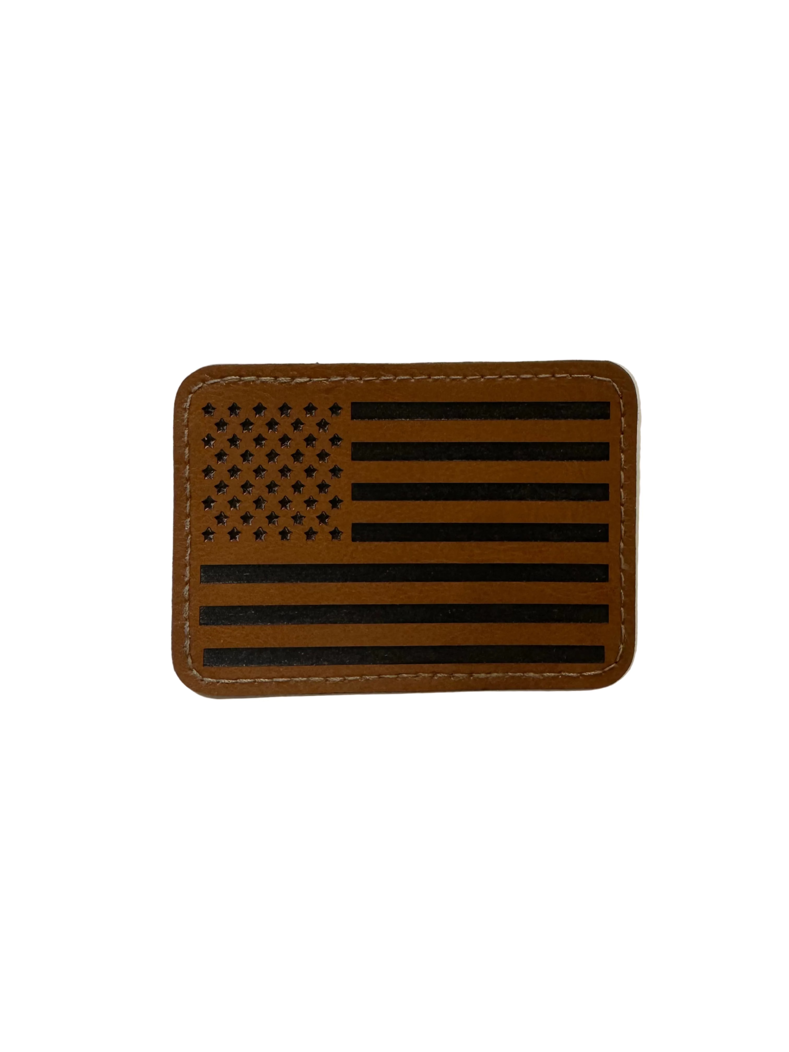 Rectangle leather hat patch engraved with a flag design