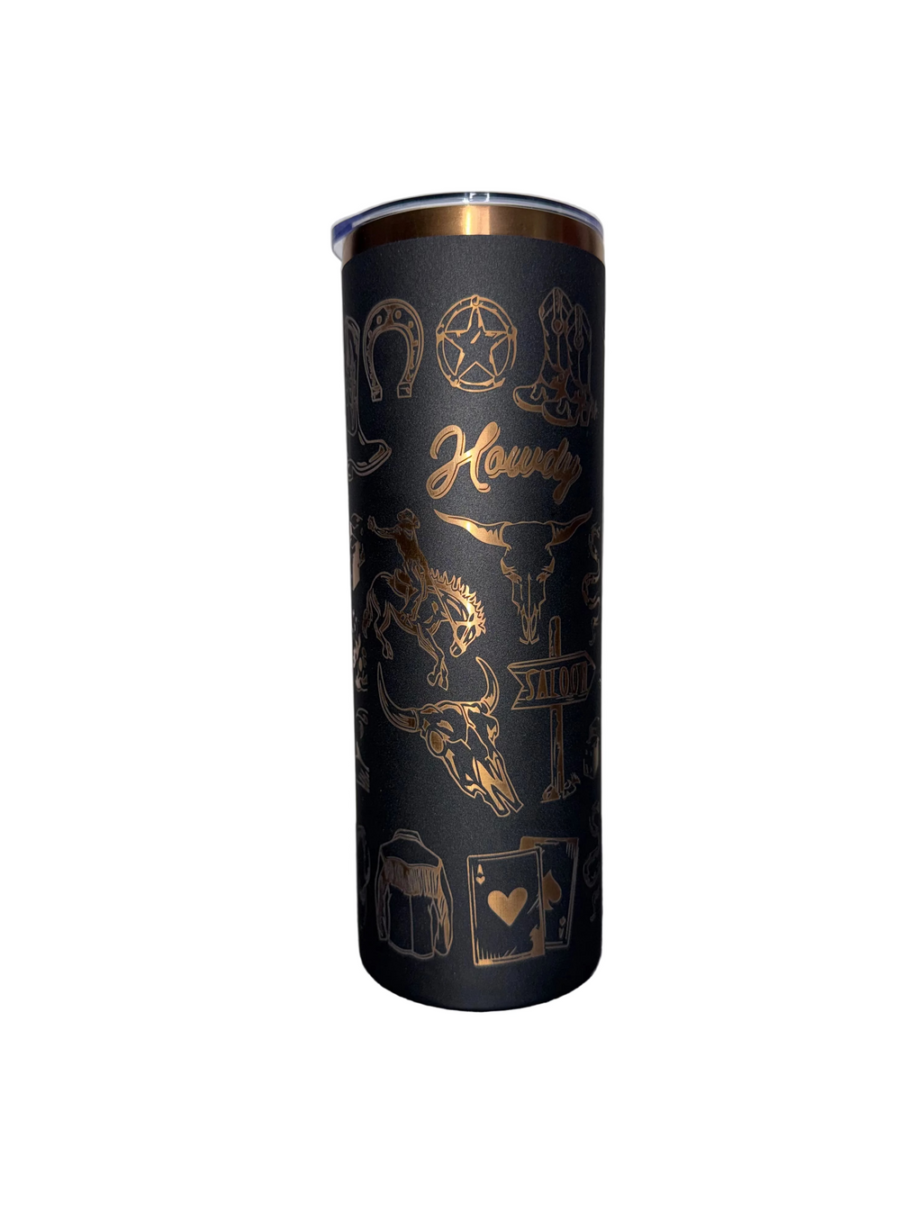 Howdy Western black and gold skinny tumbler