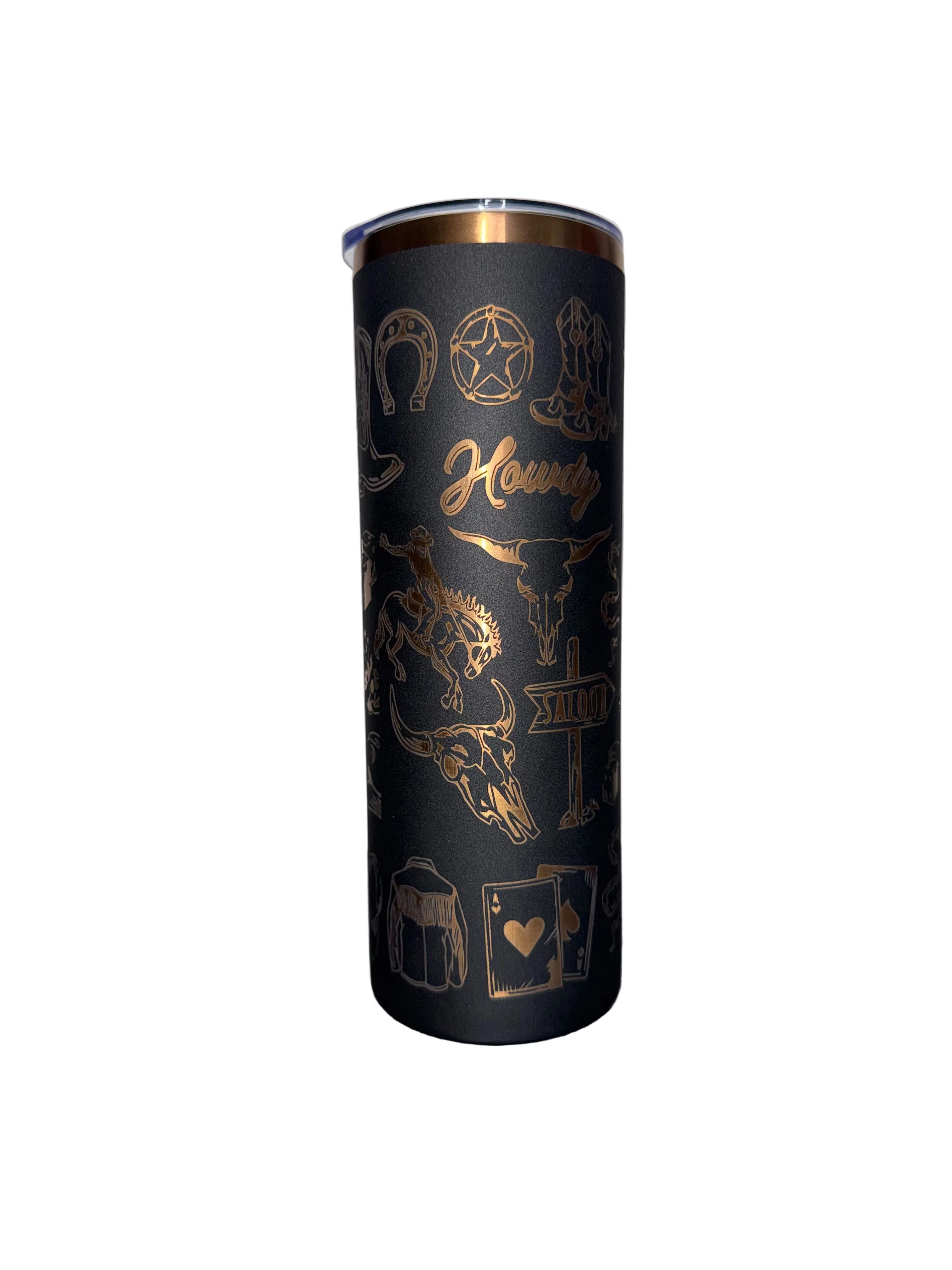 Howdy Western black and gold skinny tumbler