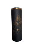 Leopard and lotus black and gold skinny tumbler
