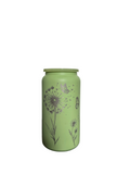 Frosted green butterfly and dandelion glass can cup